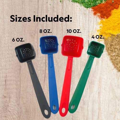 Rite-Size Rite-Size Perforated Square Server Set Of Portion Control Utensils, Copolymer Plastic Heat Resistant Professional Cooking Spoons, (Set Of 4 Servers In Various Sizes And Colors) #TOP1