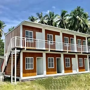 2 Story Granny Flat Expandable House Prefab Tiny Home Steel Container House Expandable Modular Villa Mobile Prefabricated Home Portable Trailer House Villa with Full Equipped Bathroom & Kitchen