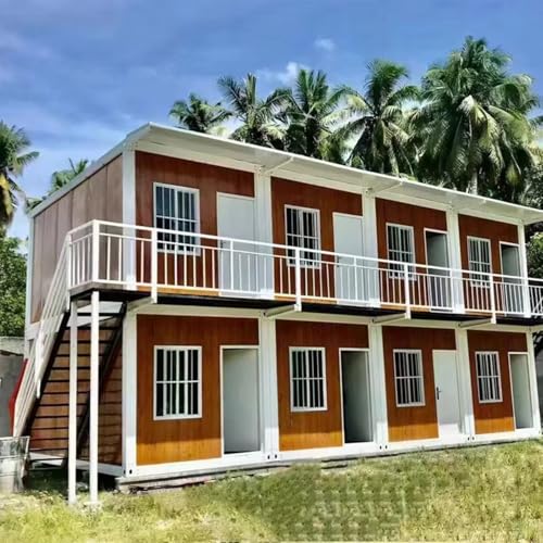 2 Story Granny Flat Expandable House Prefab Tiny Home Steel Container House Expandable Modular Villa Mobile Prefabricated Home Portable Trailer House Villa with Full Equipped Bathroom & Kitchen