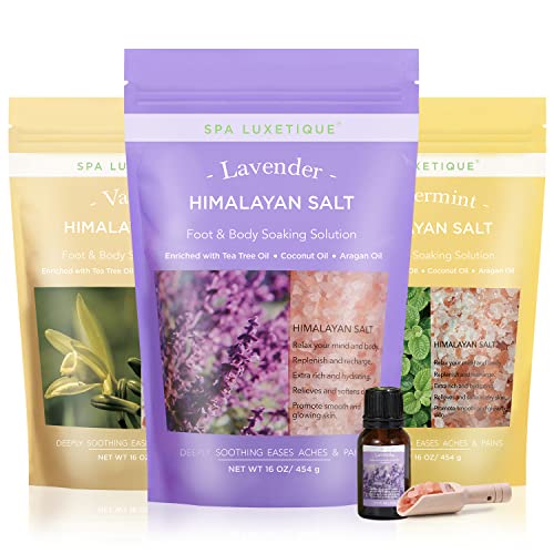 Spa Luxetique Set Sali Bagno dell'Himalaya 3x Sale da bagno da 454g con Olio Lavanda Cofanetto Regalo Rilassante per Spa a Casa San Valentino Compleanno Anniversario