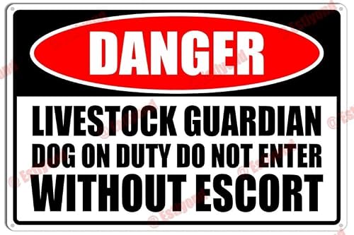 peiyeety Livestock Guardian Dog On Duty DoEnter Caution Warning Aluminum Metal Sign 8"X12"