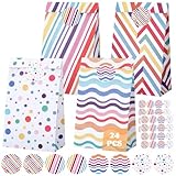 SUMAJU Party Favor Bags, 24 Pack Colorful Goodie Bags with Stickers, 8.7 x 4.7 x 2.7 Inch Paper Treat Gift Bag for Birthday Wedding Small Business Baby Shower Party Candy Packaging