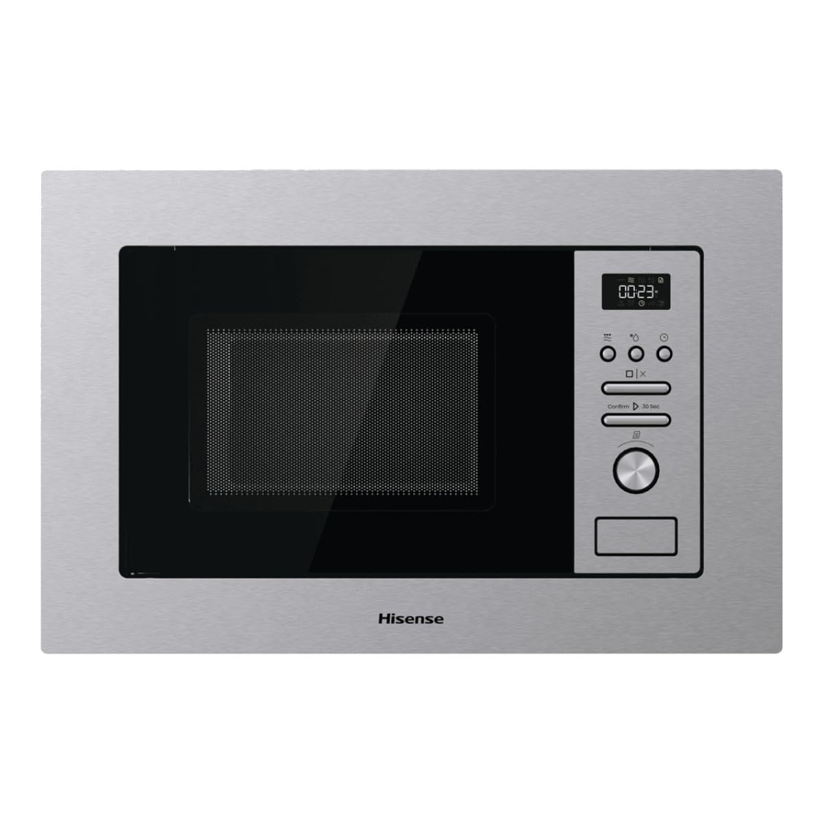 Hisense BIM320G41X - Microonde integrabile, 1000 W, 20 l, altezza 38,8 cm x larghezza 59,5 cm, colore inox, 5 livelli di potenza, 15 programmi preimpostati, Grill Combo, Scongelare per tempo o peso