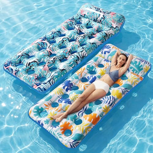 Stonful 2 Pack Inflatable Pool Float Mat, Giant Pool Floats Adult Size with Headrest, Lake Float Raft Water Lounger, Multi-Purpose Swimming Pool Floats for Pool Party, Summertime Beach, Outdoor