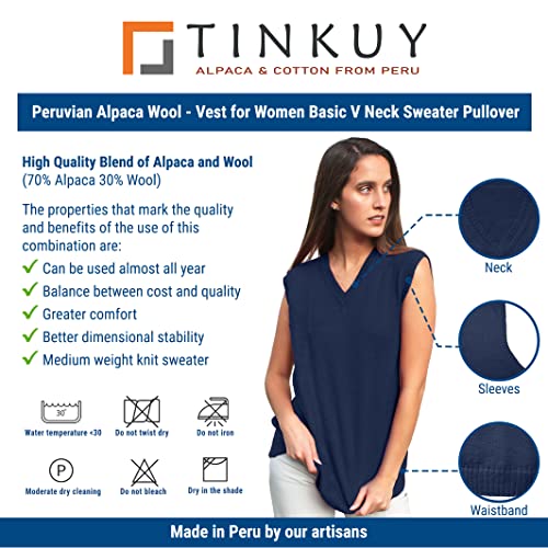 Image of TINKUY Peru Women's Alpaca Wool V-Neck Sweater Vest - Soft Knitted Pullover - Authentic Peruvian Wool - Sizes S-2XL