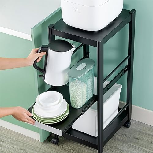 Moveable Kitchen Baker's Rack, Free Standing Kitchen Storage Shelf Rack Hight Adjustable with Wheels & Feet, Kitchen Organizer Rack, for Organize Spices, Dishes, Pots Pans