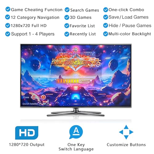 Image of RegiisJoy 32000 in 1 Wireless Pandora Box Arcade Game Console 78S Bluetooth for PC Projector 4K TV, 2-4 Players, 1280X720, 3D Games