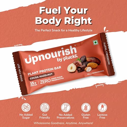 Image of Upnourish by Pluckk | 15G Plant Protein Bar | Cocoa Hazelnut | No Preservative | No Added Sugar | Gut Friendly (Pack of 12) - 300G