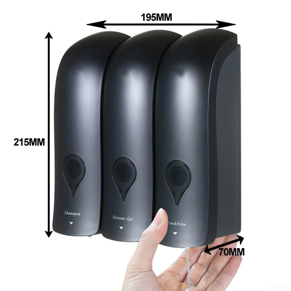 Dispenser automatico da 300 ml per scomparto per bagno (bianco) | 3 scomparti da 300 ml, oro per effetto ottico, materiale ABS, salvaspazio, per bagno e cucina