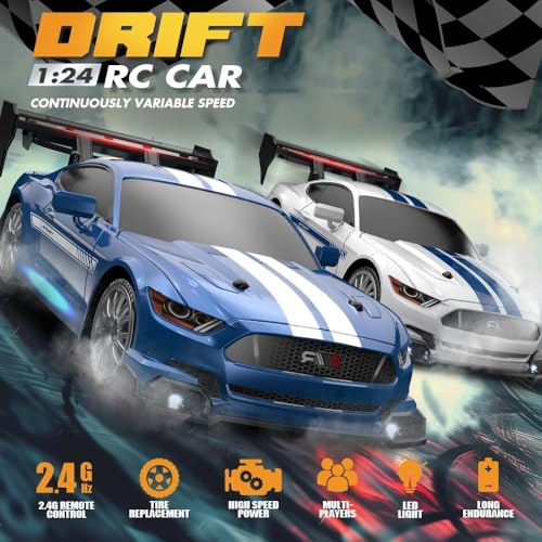 Image of Bestie toys Remote ControlledCar 25+km /h 1 /24 RC Drift Car 4WD High Speed Racing Car Playtime Cool LED Lights Replaceable Tyres Rechargeable Children's Gift