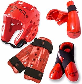 Macho Dyna 7 Piece Sparring Gear Set with shin Guards red Child Small