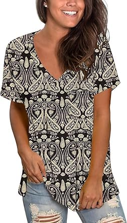 MOLERANI Basic T Shirts for Women Short Sleeve Loose Fit Tshirts Flowy Tops Blouses Boho Floral Black M