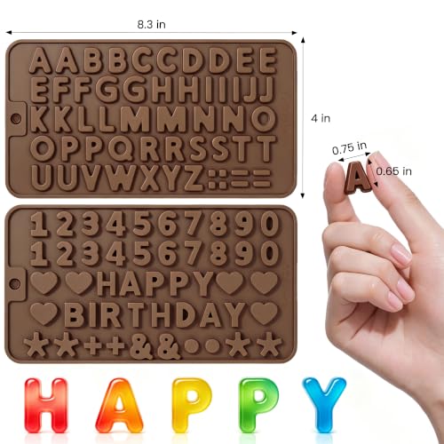 Image of 2PCS Silicone Molds for Chocolate,Number Letter Molds,Reusable Candy Molds with Happy Birthday Decorating Symbols,Mini Size Alphabet Decorating for Birthday Cake Lollipop Fondant Chocolate