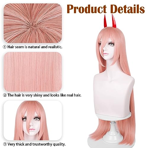 Image of LABEAUTE Orange Cosplay -Power Wig + Horns for Women Girls Long Straight Ginger Anime Hair Wigs with Bangs + Cap