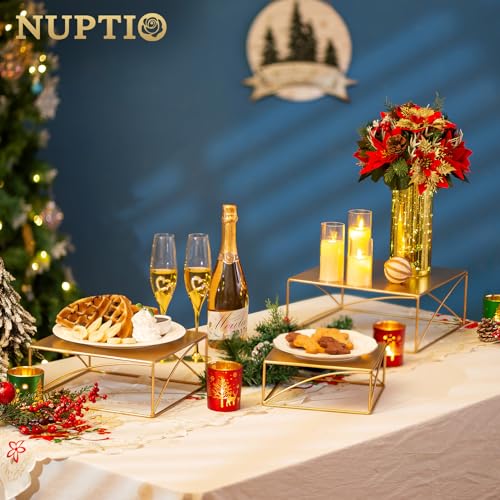 Nuptio Cake Stand Dessert Display: Metal Cupcake Holder 10 Inch Pedestal Stands Gold Food Risers For Wedding Party Christmas Birthday Event Kitchen Table Baby Shower Square Buffet Vase Plant Stand thumb #3