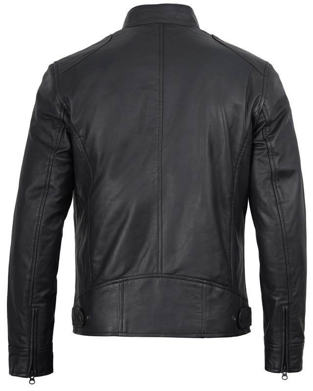 Image of Blingsoul Leather Jacket Men - Real Lambskin Cafe Racer Motorcycle Style Jacket for Mens