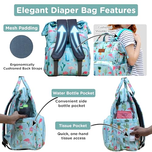 Image of Motherly Patented Diaper Bag Backpack for Moms | Waterproof Baby Travel & Maternity Bag | Spacious Nappy Bag with Insulated Bottle Pockets & Warranty (Floral Series)