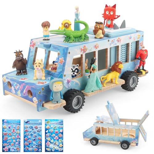 Image of Ocean Theme Car for Tonies Box Shelf Storage for Toniebox 1 /2 Player Tonies Figures Characters for Children with 35Pcs DIY Adhesive Metal Plate & 3 Ocean Animal Stickers, Rolling Display & Storage