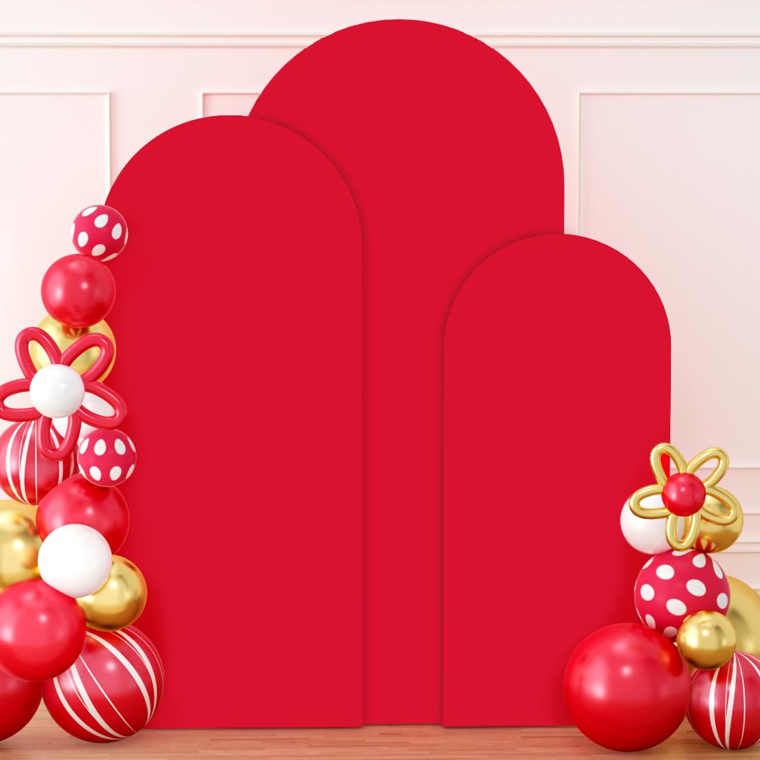 PATYDEST Red Arch Cover Set of 3 Wedding Arch Stand Cover 7.2ft 6.6ft 6ft Spandex Balloon Arch Covers Stretchy Backdrop Chiara Arch Backdrop Cover for