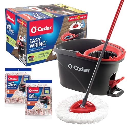 Image of O-Cedar EasyWring Spin Mop & Bucket System | Microfiber Floor Cleaning System | Includes 3 Mop Heads (1 Standard + 2 Deep Clean Refills) | Machine Washable & Reusable