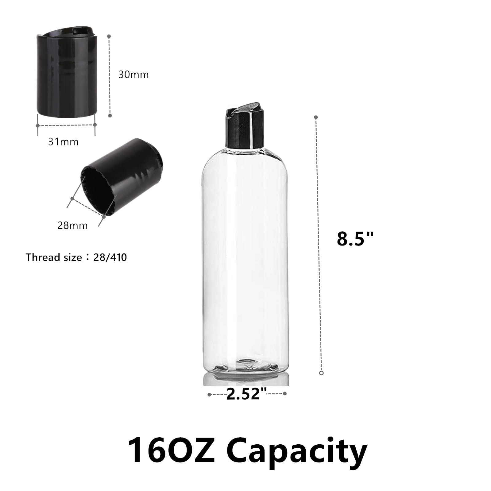 20 Pack 16 oz Clear PET Refillable Bottles with Disc Top Caps