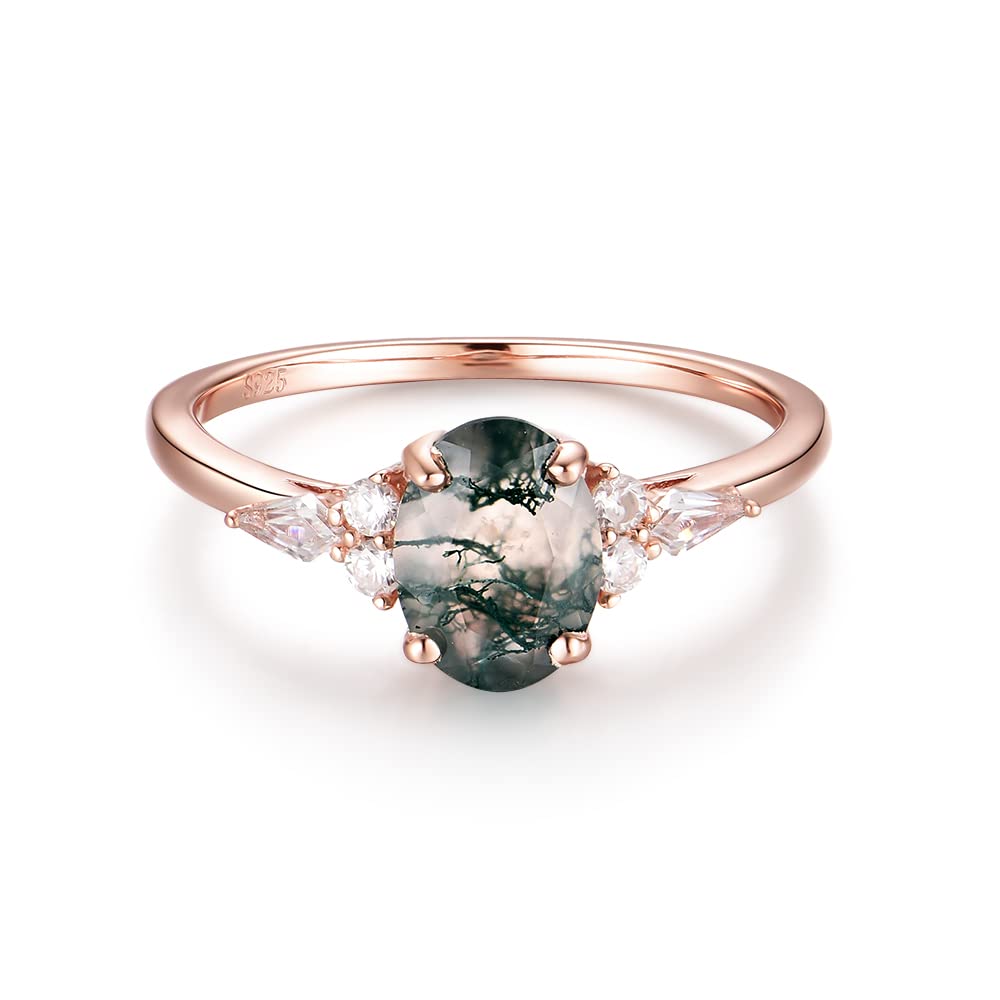 ITI KUOLOLITNatural Moss Agate Ring Sterling SilverWedding Engagement Ring Green Agate Promise Wedding Rings for Women 6*8 Oval