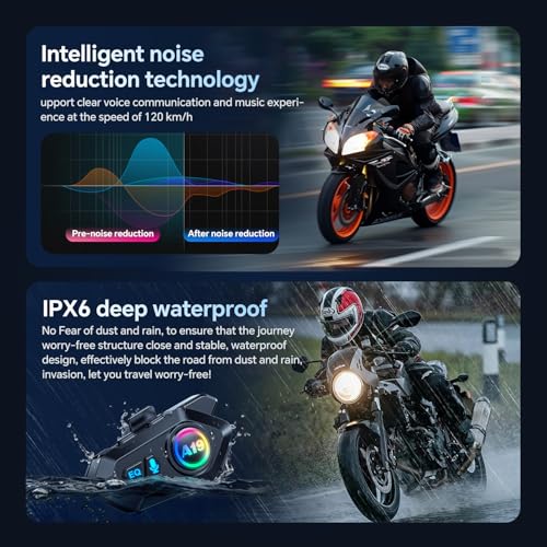 Image of Motorcycle Helmet Bluetooth Headset, Outdoor Wireless Bluetooth 5.4 Headphone Speakers Noise Cancellation Intercom Communication Systems with IPX6 Waterproof /Strong Bass