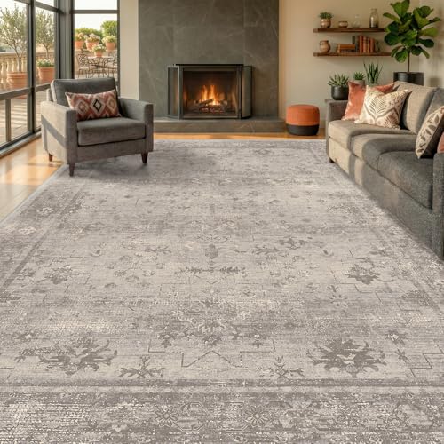 5x7 Washable Area Rug, Non-Slip, Vintage Boho Beige