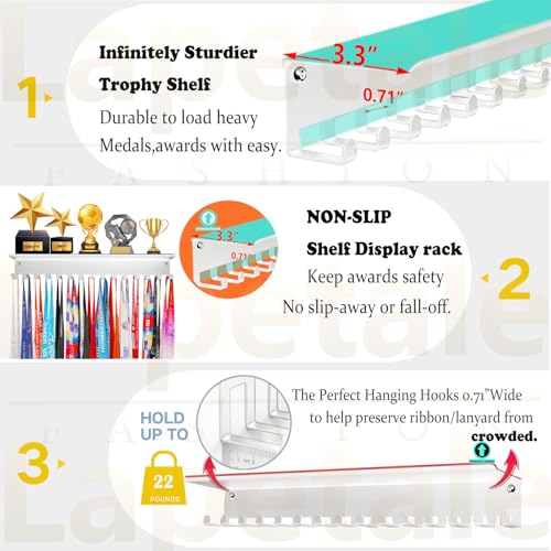 Lapetale Fashion Non-Slip White Trophy Shelf - 16 Inch Medal Hanger Display for Wall with Upgraded Shelves for Trophies, Gymnastics, Soccer, Swim by Lapetale Fashion - Image 6