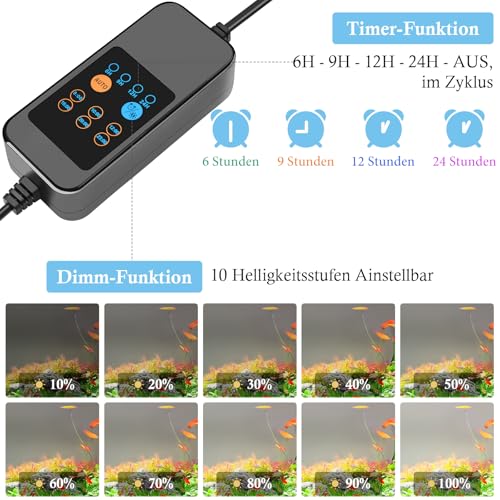 FEDOUR 40-60CM Vollspektrum Aquarium LED Beleuchtung mit Timer, 24/7-AUTO-Modus Aquarium Lampe mit 10 Einstellbare Helligkeitsstufen, Aquarium Light für Pflanzen und Süßwasser Aquarium