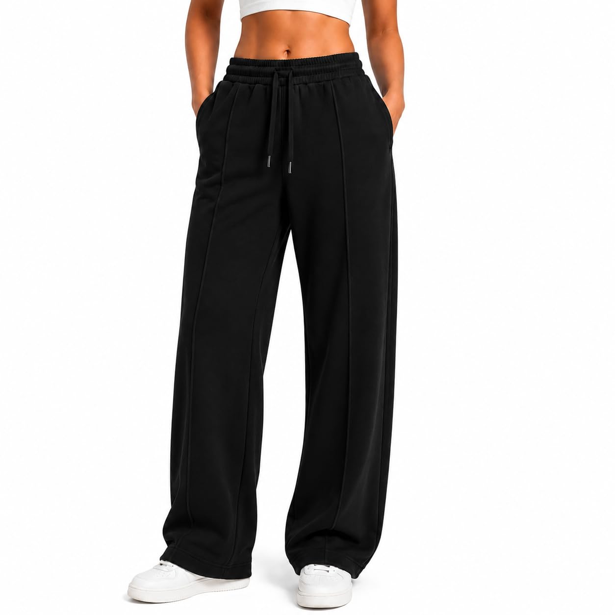 funky monkey Womens Wide Leg | Loose Fit Track Pants with Double Side Stripes | Relaxed Fit Athletic Joggers | Drawstring Waist Casual Sports & Streetwear Trousers-picture-12
