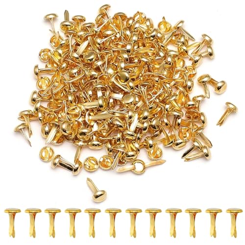 ATTEEFI 200 Pièces Attaches Parisiennes, Mini Pinces à Motif 4,5 x 8 mm, Or Clip en Métal à Tête Ronde, Facile à Utiliser, Mini Attaches en Métal pour Scrapbooking, Cartes de Vœux, Photos