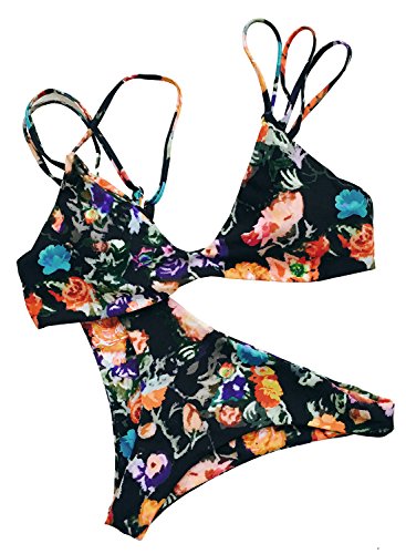 Cupshe Fashion Women Floral Printing Strappy Bikini Set (L), Multicolor