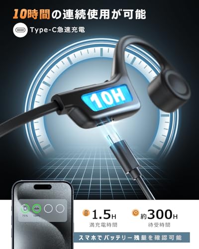 骨伝導イヤホン Bluetooth こつでんどう イヤホン オープンイヤー ワイヤレスイヤホン ソフトクッション付き ながら聴き 耳を塞がない 軽量設計 10時間連続再生 物理ボタン Type-C急速充電 生活防水 ランニング/スポーツ/テレワーク対応 商品画像6