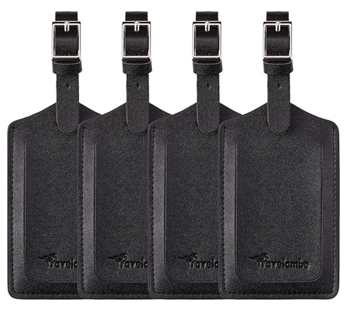 Image of 4 Pack Leather Luggage Travel Bag Tags by Travelambo Black