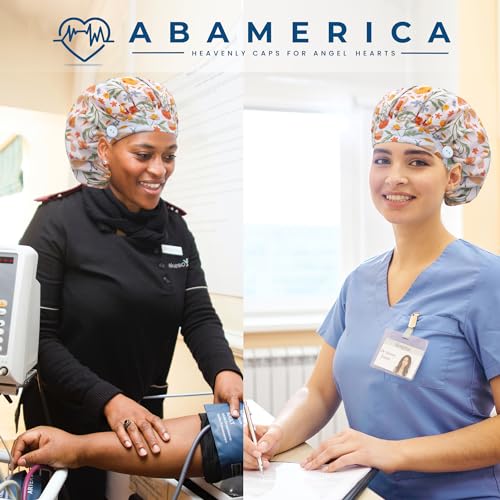 Image of ABAMERICA Bouffant Caps with Button and Sweatband, Adjustable Scrub Caps for Women Men, One Size Multi Color
