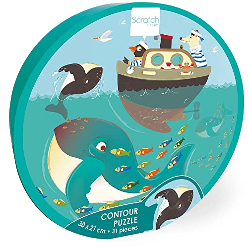 SCRATCH 276181192 Puzzle de Contour pour Enfants, Mini Forme de Baleine, 31 pièces