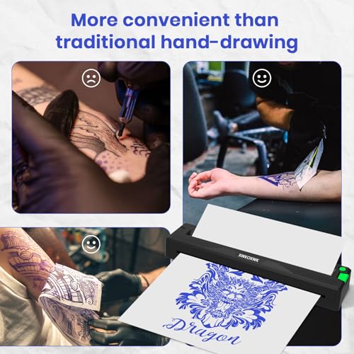 XWKOXWK 2026 New Tattoo Stencil Printer Machine for Tattoo Artists&Beginners,with 3 pcs Tattoo Transfer Paper and Folded Paper,Compatible with Phone/Pc,Thermal Portable Inkless Wireless Printer