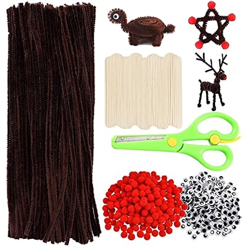 751PCS Pfeifenreiniger Braun,Pfeifenreiniger Und Pompons,Pfeifenreiniger Pluesch Bunte,Pfeifenputzer Set,pfeifenreiniger basteln,DIY Pfeifenreiniger Chenilledraht,Pipe Cleaners,Chenille Stiele Cover