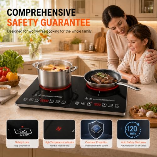 Plaque Induction 2 Feux AMZCHEF - Table de Cuisson Encastrable Double Foyer 3500W - 6
