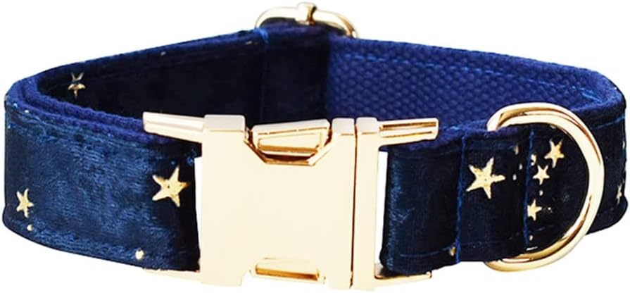 Deep Velvet Dog Collar and Leash Set for Christmas Gold Glitter Stars Custom ID Pet with Bow Tie Festival Puppy Gift