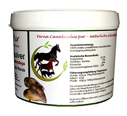 Grünlippmuschelpulver Pferd gut für Knochen Gelenke Sehnen Haut Fell Natur pur Top Qualität Natura Pro Vita 100% reines Grünlippmuschelpulver Glycosaminoglycane (Gag) hohe Bioverfügbarkeit 100g Dose