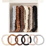 6 Pcs Mulberry Silk Scrunchies, Silk Hair Ties No Damage Skinny Scrunchies for Women Girls Curly Thi