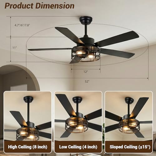 TCL 52" Black Caged Flush Mount Ceiling Fan with Light & Remote - image 5