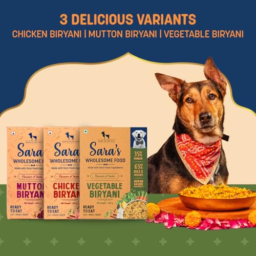 Image of Sara's Wholesome by HUFT Flavours of India Vegetable Biryani Wet Dog Food - 100 gm (Pack of 10) | Value Pack | Vegetarian Recipe | Complete & Balanced Nutrition for Dogs of All Breeds