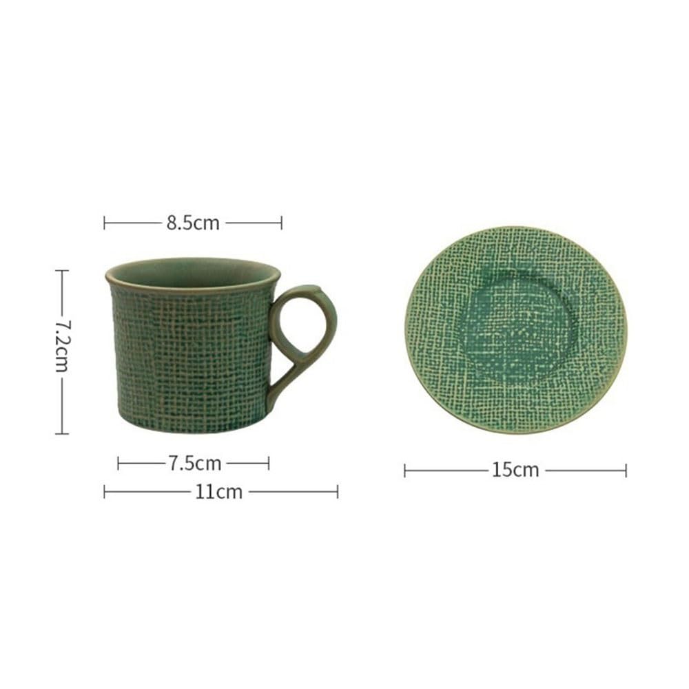 Vintage Design Ceramiczny kubek do kawy ze spodkiem, zestaw kubków do cappuccino baristy latte art (zielony)