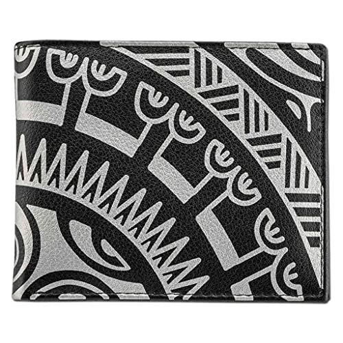 Billfold Wallet with Flip ID, Genuine Leather, Polynesian Tattoo Art by Sulu’ape Pili Mo’o (Black) from