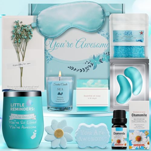 Pearshek Youre Awesome Chamomile Pamper Gift Set for Women - Luxury Spa Kit with Insulated Wine Tumbler Relaxation Self Care Hamper for Mum Best Friend Sister Birthday & Get Well Soon