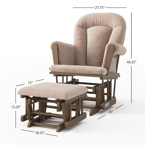 Child Craft Tranquil Glider Rocker and Ottoman Set, Padded Cushion with Storage Pockets, Solid Wood Base & Frame (Cocoa Bean Brown Frame with Blush Microfiber Foam Cushion) - Thumbnail 7