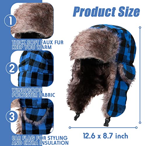 Satinior 2 Pieces Plaid Ushanka Trapper Hats Unisexs Bomber Hats Winter Ear Flap Warm Eskimo Hat For Women Men (Christmas Color), Red And Black, Blue And Black, One Size #TOP4